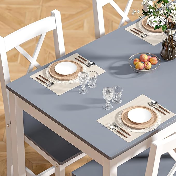 SogesPower Dining Table Set for 4, Wood Rectangular Kitchen Dining Table Set with 4 Chairs, 5-Piece Space-Saving Kitchen Table Set for Dining Room Small Space, Grey+White 43"