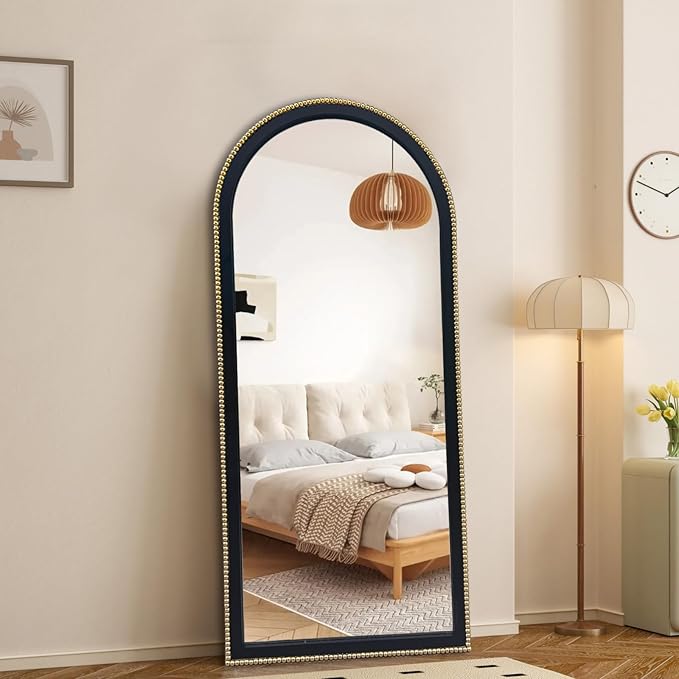WAMIRRO Ornate Full Long Mirror, Arched Black Carved Morden Luxury Living Room Decorative Ornate Mirorrs for Entryway Firplace Mantel Hallway 24"X53"