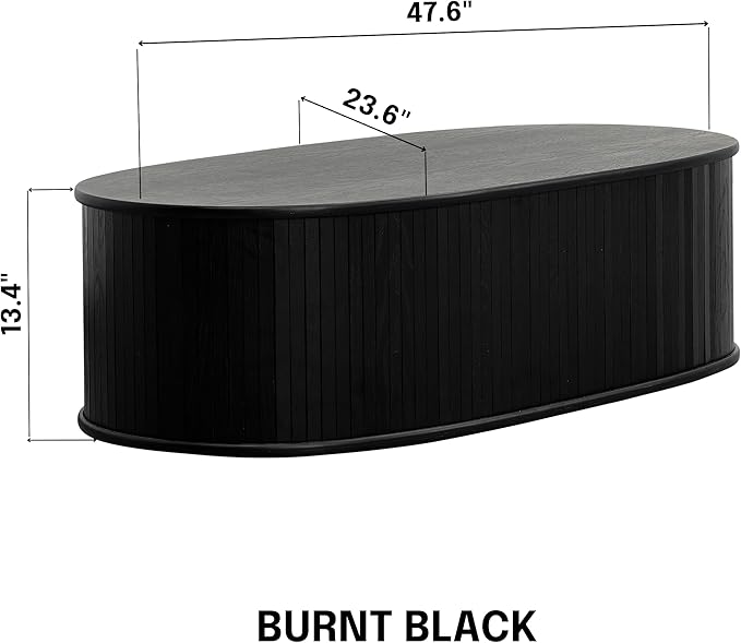 NTC Stream Coffee Table, Modern Oval Wooden Center Table with Vertical Groove Design, Stylish Living Room Decor, Contemporary Minimalist Style for Home and Office, Easy Assembly - Burnt Black