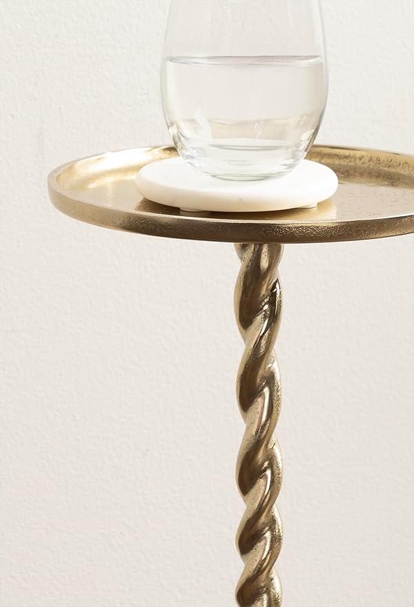 Kate and Laurel Ropa Transitional Round Pedestal Drink Table, 9 x 9 x 22, Gold, Decorative Cast Aluminum Mini Table with Spiral Rope Design for Use as Indoor Plant Stand or Living Room Accent