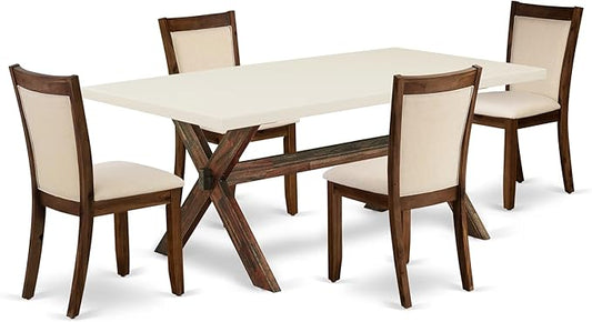East West Furniture X727MZN32-5 5 Piece Dining Room Furniture Set Includes a Rectangle Dining Table with X-Legs and 4 Light Beige Linen Fabric Upholstered Chairs, 40x72 Inch, Multi-Color