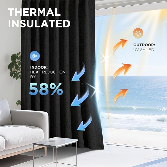 Joydeco 100% Blackout Curtains for Bedroom - Natural Linen Curtains 52"W x 90"L Long, Thermal Insulated 2 Panels Black Light Blocking Drapes, Rod Pocket & Back Tabs, Darkening Privacy for Living Room