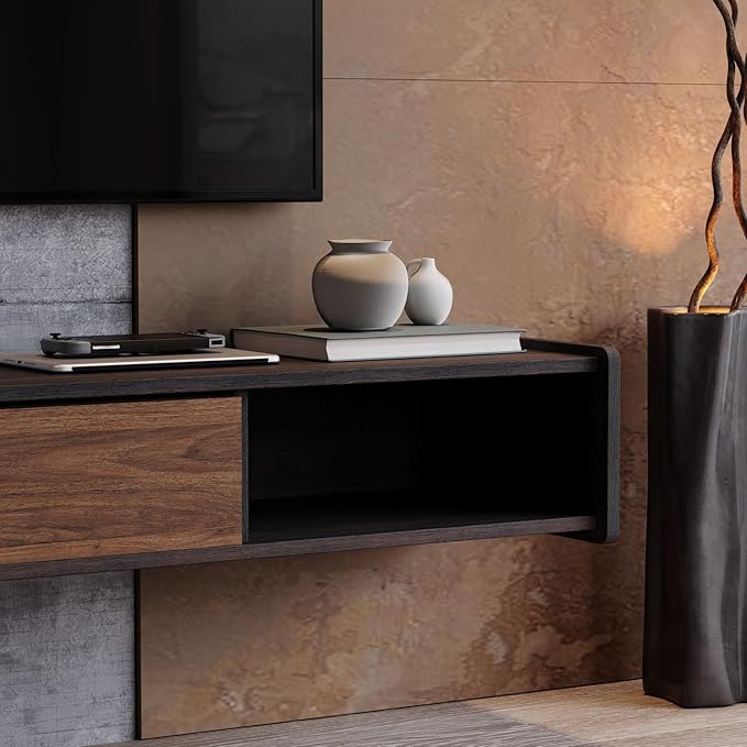 86'' Floating TV Stand,Wall Mounted TV Console,Floating TV Cabinet,Under TV Shelf for Bedroom Living Room(Walnut)