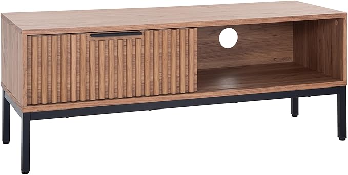 SAFAVIEH Lylia TV Stand for up to 55" Flatscreen – Oak with Black Legs & Handle, 1 Sliding Door, 1 Open Shelf, Entertainment Media Console (MED9617D)