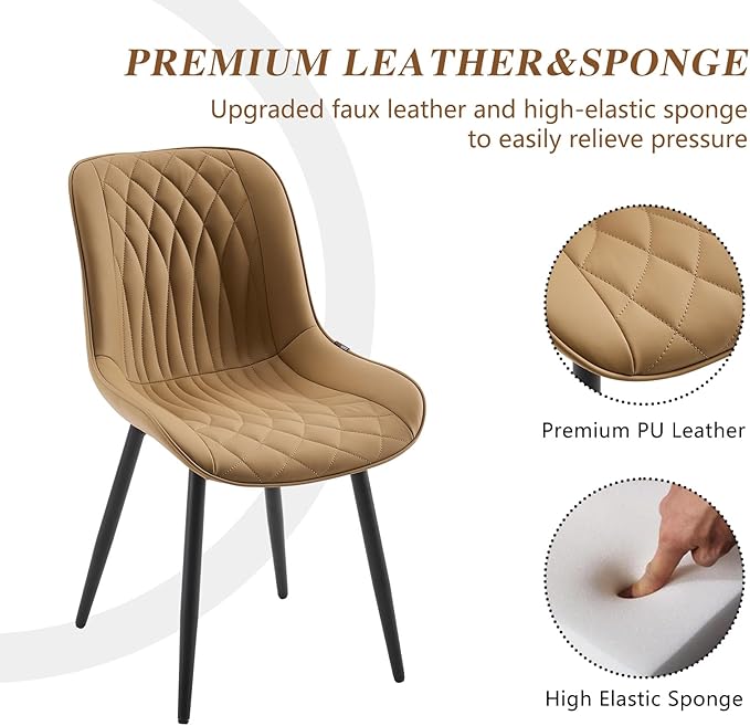 YOUNIKE Tan Dining Chairs Set of 2 with High Backs Mid Century Modern Kitchen & Dining Room Chairs PU Faux Leather Upholstered Comfortable Wide Seat Padded Accent Side Chair for Living Waiting Room