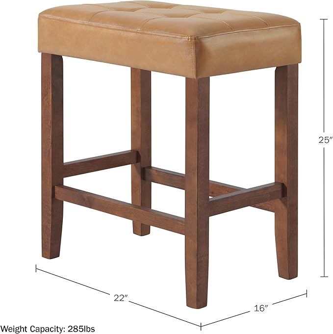 Alaterre Furniture Madison 25-Inch Bar Stool with Faux Leather Seat - Counter Height Stool for Kitchen Island or Bar - Backless Barstools (Cognac/Walnut)