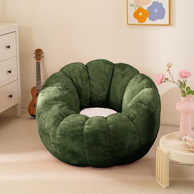 Pumpkin Bean Bag Sofa Chair, Bean Bag Chair with Filler for Teens, Kids, Toddler, Comfy and Lazy Sofa for Dorm, Apartment, Living Room and Bedroom, Dark Green