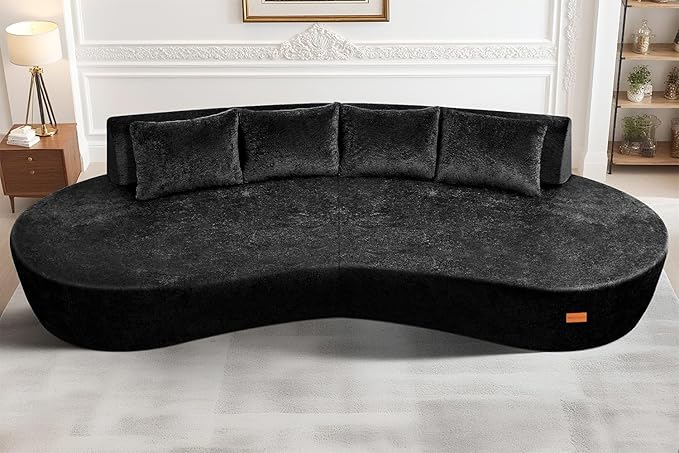 Homguava 104'' Modular Sectional Sofa,Curved Modern Sofa with Memory Foam,Deep Seat Cloud Couch with 4 Pillows,Upholstered Oversized Couches for Living Room Apartment Office,No Assembly Required,Black