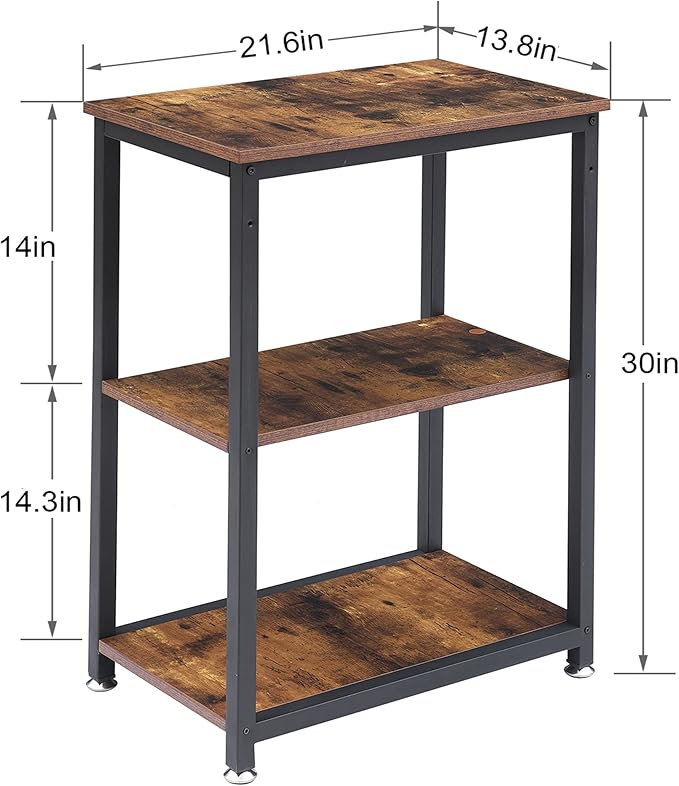 VECELO Tall End Side Table,30" Height Nightstand with 3-Tier Storage Shelf for Living Room Bedroom Office Hallway Study