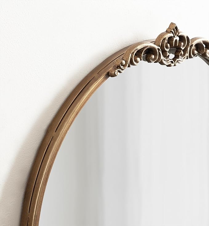 Kate and Laurel Myrcelle Traditional Arched Mirror; 30 x 32; Antique Gold; Decorative Large Vintage Arch Mirror with Ornate Garland Detailing Along The Crown and Edges of The Frame