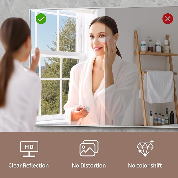 YIROMAN Bathroom Mirror 36"x40", Large Brushed Silver Bathroom Mirror for Over Sink with Aluminum Frame, Rectangular Vanity Mirror with Right Angle, Wall Mirror Hangs Horizontal or Vertical