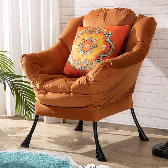 HollyHOME Modern Fabric Large Lazy Chair, Accent Oversized Comfy Reading Chair, Thick Padded Cozy Lounge Chair with Armrest, Leisure Sofa Chair for Living Room, Bedroom, Dorm, Reddish Brown