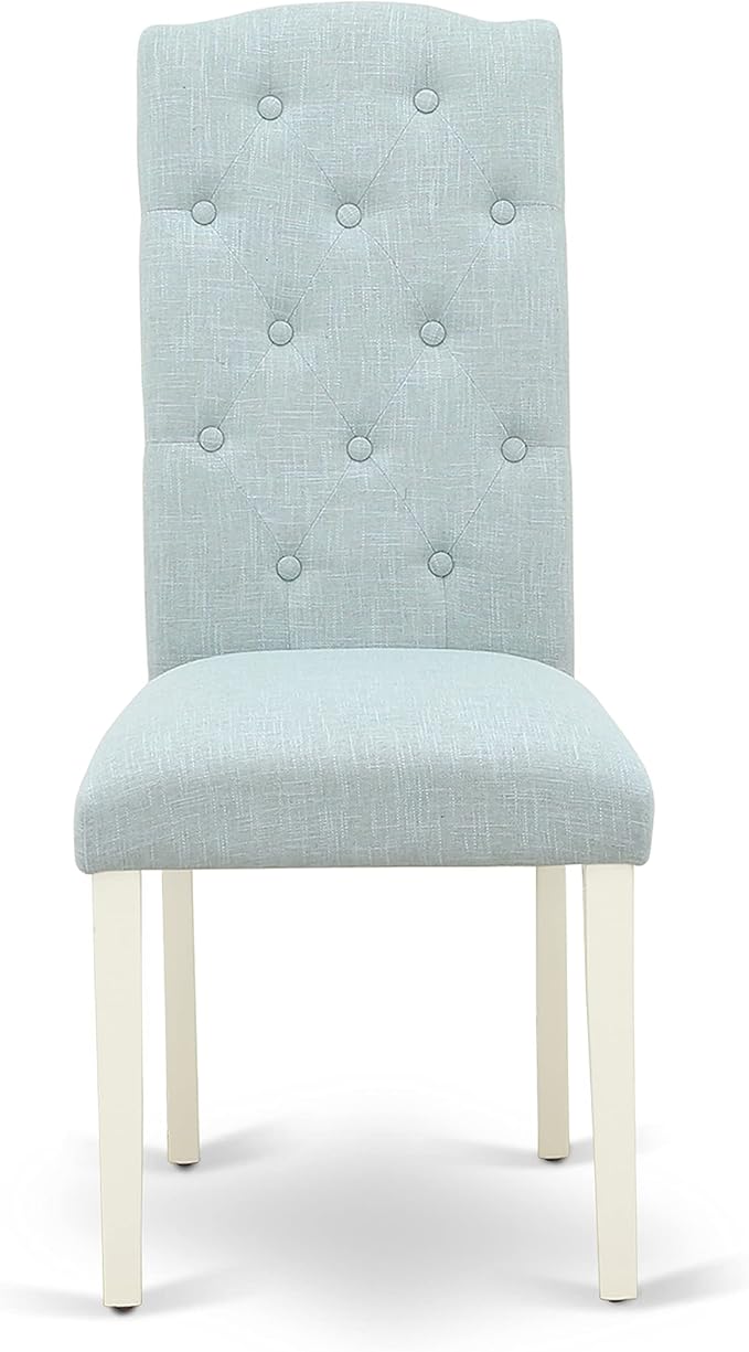 East West Furniture X027CE215-7 7 Piece Dining Room Table Set Consist of a Rectangle Kitchen Table with X-Legs and 6 Baby Blue Linen Fabric Parson Dining Chairs, 40x72 Inch, Multi-Color