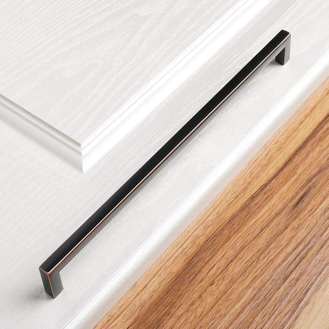 KOOFIZO Solid Square Bar Cabinet Handle - Oil Rubbed Bronze Furniture Pull, 10 Inch/256mm Screwhole Distance, 10-Pack for Kitchen Cupboard Door, Bedroom Dresser Drawer, Bathroom Hardware