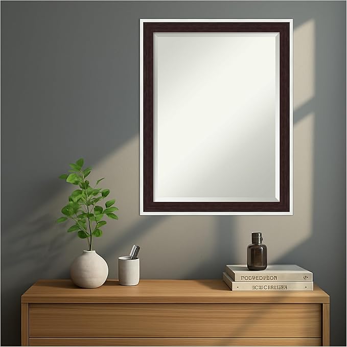 Amanti Art Wall Mirror 27x21 Maya Espresso Silver Rectangle Bathroom Mirror for Wall Decor Living Room, Medium Modern Contemporary Frame, Hangs Horizonally and Vertically, Bathroom Decor, Beveled Edge