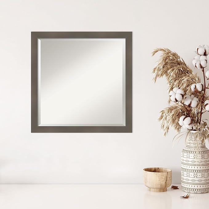 Amanti Art Grey Wall Mirror 23x23 Edwin Clay Grey Square Bathroom Mirror for Wall Decor Living Room, Medium Casual Wood Frame, Hangs Horizonally and Vertically, Bathroom Decor, Beveled Edge from WI