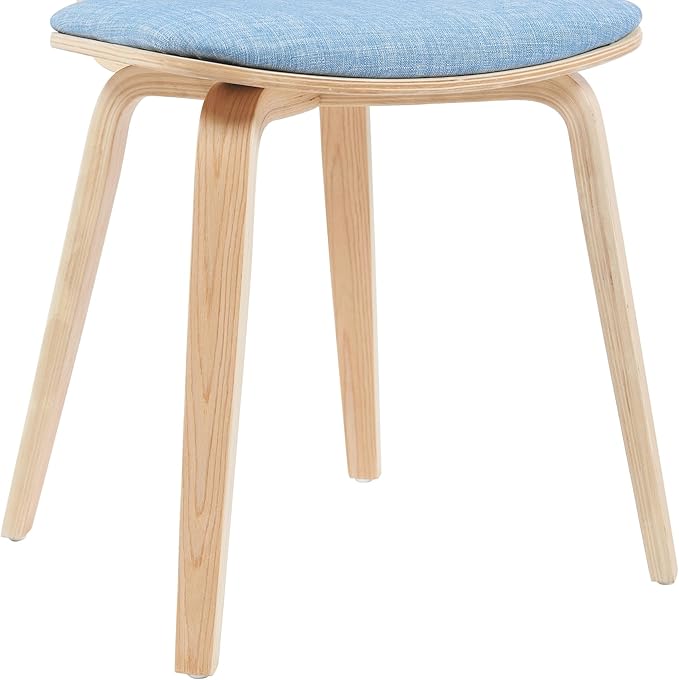 Armen Living Jaguar Mid-Century Dining Chair with Light Blue Fabric Upholstered Seat and Patterned Oak Wood Finish