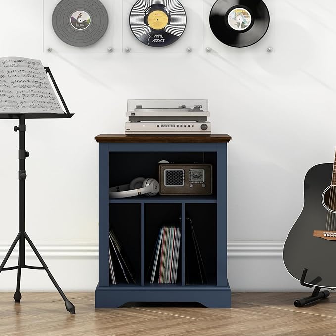 Record Player Stand with Vinyl Record Storage, Large Wood Turntable Stand Cabinet Dispaly Shelf for Living Room,Bedroom,Office,Blue