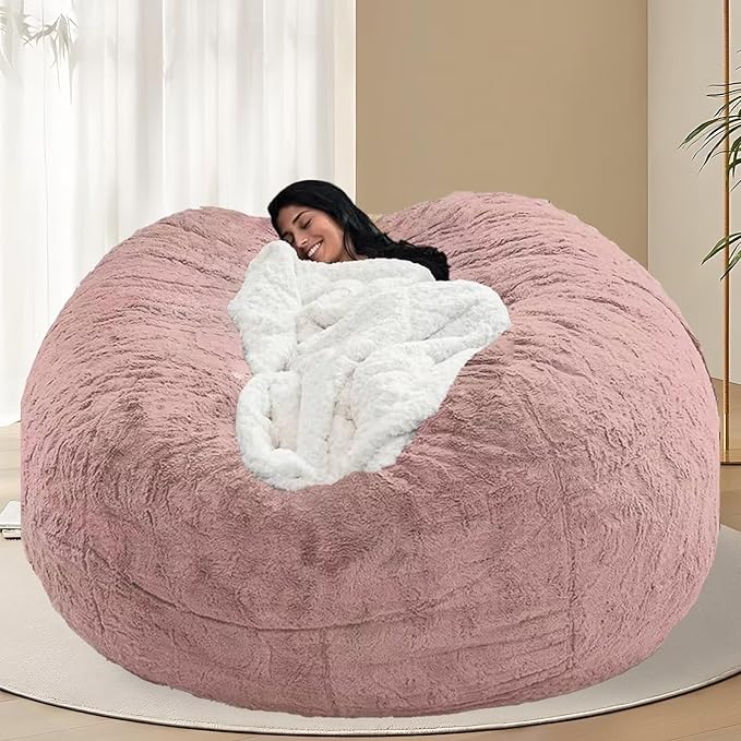 BCU 7FT Big Bean Bag for Adults Kids Without Filling Oversized Bean Bag Chair Cover for Stuffed Animal Storage, Powder Pink
