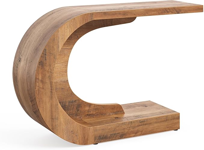 LITTLE TREE 43.3-Inch Farmhouse Console Table, 2-Tier C-Shaped Sofa Table Behind The Couch, Wooden Narrow Entryway Hallway Foyer Table for Living Room, Entrance, Rustic Brown