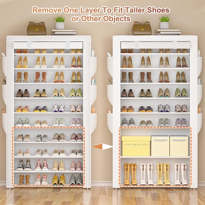 Shoe Rack 10Tier Large Capacity 50-56Pairs Beautiful Tall Shoe Shelf Free Standing Storage Cabinet Entryway Closet