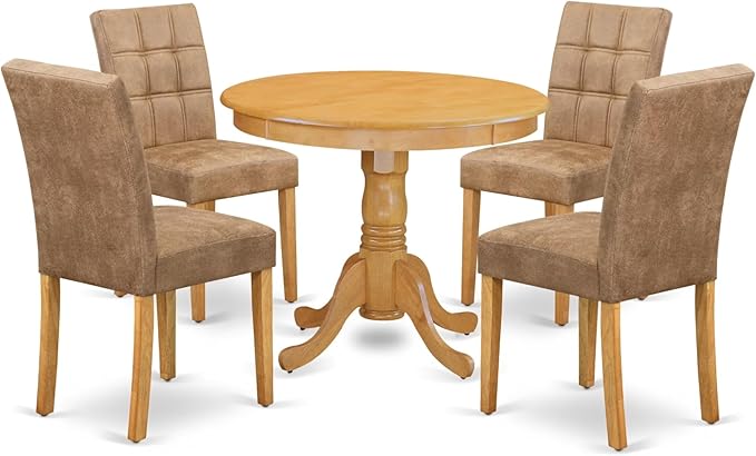 East West Furniture ANAS5-OAK-28 5 Piece Mid Century Dining Set Includes A Dinning Table and 4 Brown Textured Polyester Fabric Padded Chairs, Oak