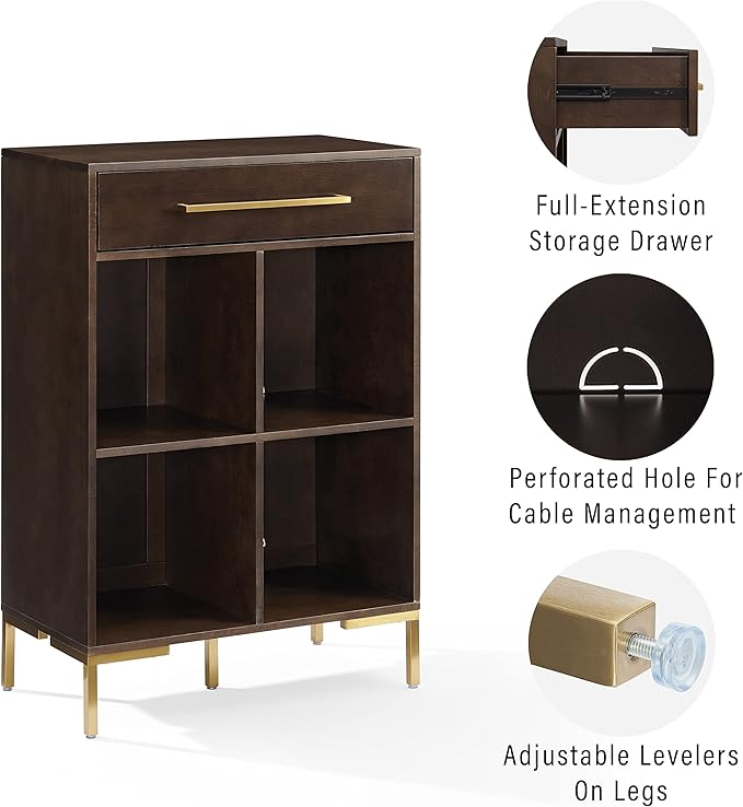 Crosley Furniture Juno Cube Bookcase and Record Player Stand with Storage for Vinyl Records, Dark Brown
