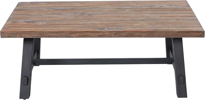 Alaterre Furniture Adam 48-Inch Solid Wood Coffee Table - Easy Assembly Rustic Industrial Design Accent Table with Natural Wood Grain for Living Room