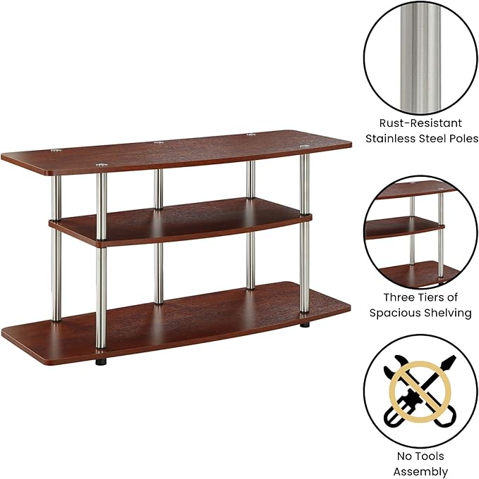 Convenience Concepts Designs2Go No Tools 3-Tier Wide Stand 42" Entertainment Center 46 Inches, Modern TV Mount with Shelves for Living Room, Espresso