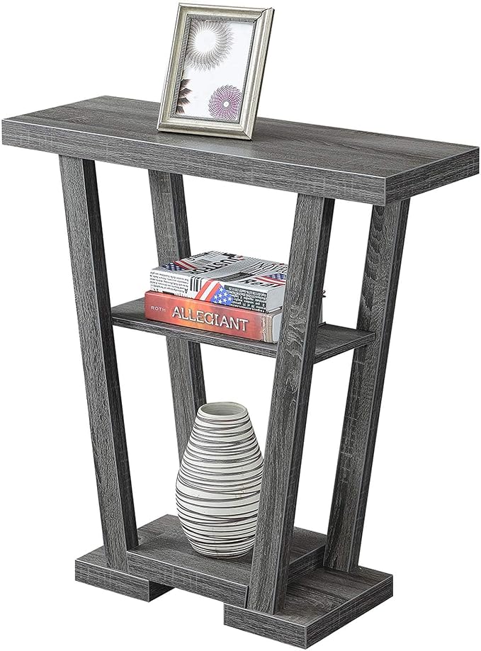 Convenience Concepts Newport V Console Table 31.5" - Modern Sofa Table with Storage Shelves, Narrow Entryway Hall Table for Living Room, Display Accent Table, Weathered Gray