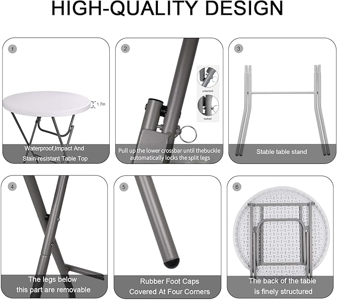 2.63'Bar Height Cocktail Table, All Bistro Folding Bar Height Table for Parties,Coffee Card, Dining,Wedding,Indoor/Outdoor, Locking Legs,White