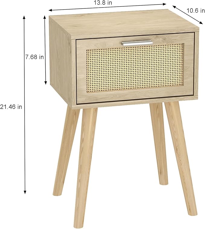 LAATOOREE Bedside Table Set of 2, Boho End Table with Solid Wood Feet for Bedroom and Living Room