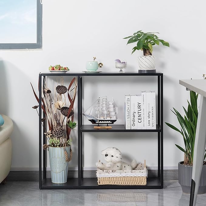 HDANI Console Table, Narrow Entryway Table, 3 Tier Metal Hallway Table, 9.8''Dx31.5''Wx29.7''H(Black)