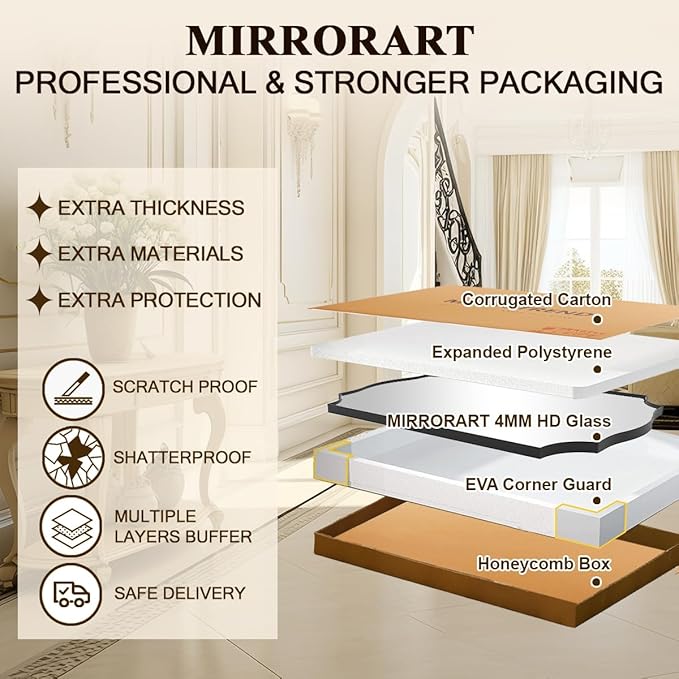 Black Bathroom Mirror, 24x32 Unique Irregular Mirror, Rectangle Mirror with Wavy Edge in Premium Stainless Steel Metal Frame 1" Deep, Wall Mounted Horizontal/Vertical