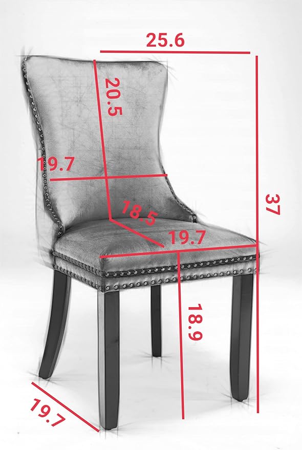 PacknWood Acosure Set of 2 Velvet Upholstered Wing-Back Dining Chair with Backstitching Nailhead Trim,Exquisite Furniture Stool W/Wood Legs,for Kitchen,Sitting Room,Gray