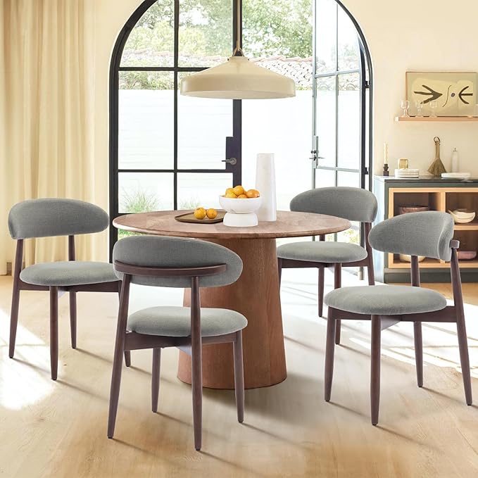 COLAMY Wooden Dining Chairs Set of 2, Modern Fabric Upholstered Kitchen Side Chairs, Farmhouse Dining Room Chair with Foot Pegs, Green
