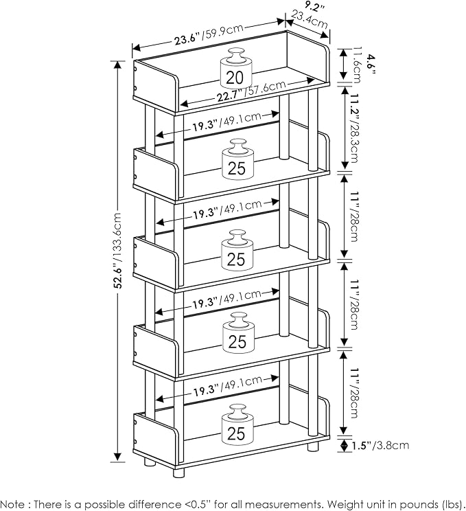 Furinno Turn-N-Tube 4-Tier Multipurposes Display Rack, Open Shelf Rack/Storage with Back & Side Panel, French Oak/Black