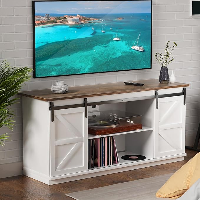 YESHOMY TV Stand Set with a Farmhouse Style Coffee Table,for Living Room,with Big Capacity, White