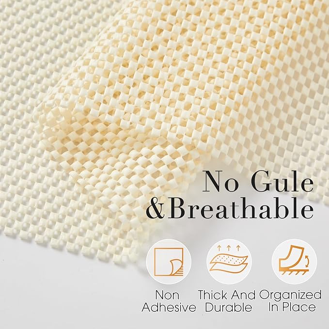 Beautysaid Shelf and Drawer Liner for Kitchen Cabinet, Non Adhesive Non Slip Shelf Paper Thickened for Dresser Pantry Shelve Bathroom Protector Liner Breathable Mat(Cream White Weave,18 in x 10 FT)