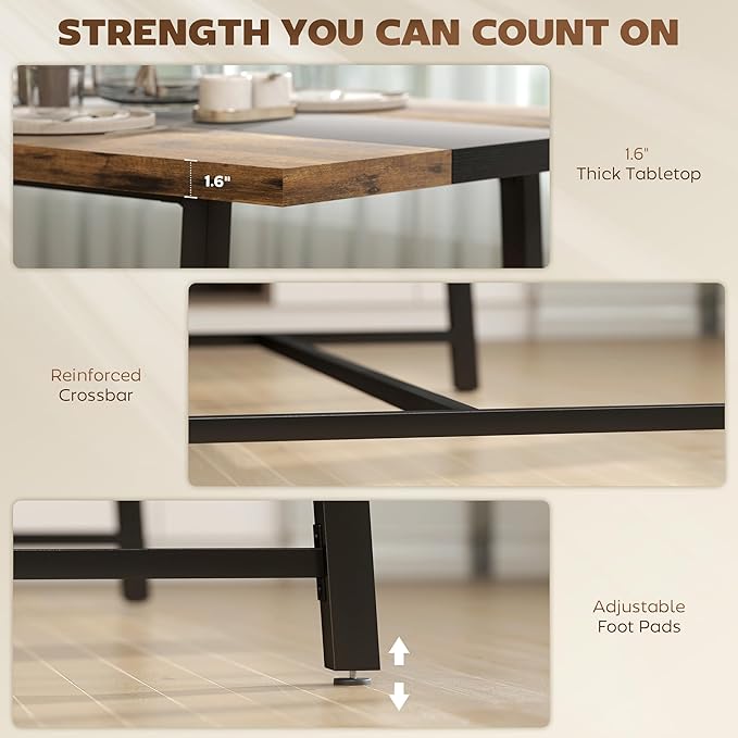 HOMCOM Industrial Dining Table for 8 People, 70.9" Long Rectangular Kitchen Table with Large Tabletop and Steel Legs for Dining Room, Rustic Brown
