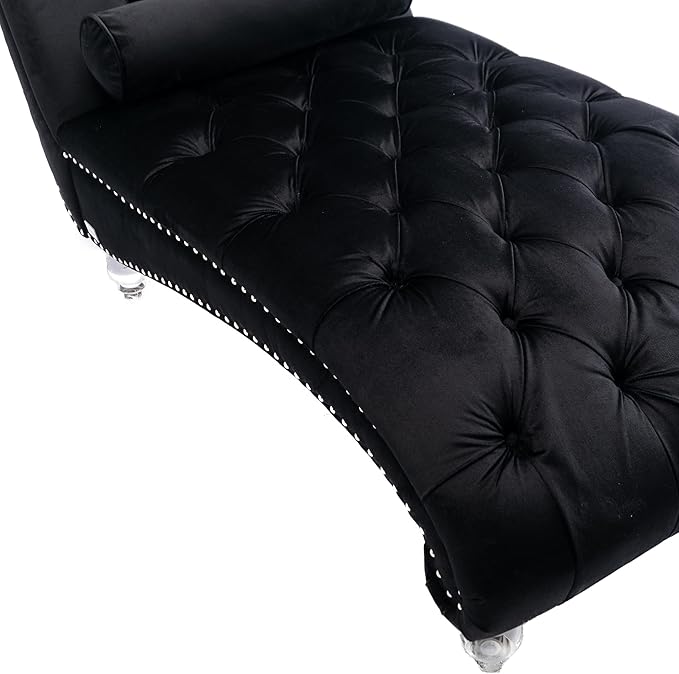 HomSof Modern Armless Velvet Chaise Lounge Indoor Chair with Solid Acrylic Legs