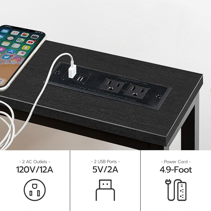 HOOBRO 2 Pack 47.2" Narrow Console Table with Power Outlets, 5.9" Behind Couch Table with Charging Station, Extra Long Sofa Table, Skinny Entryway Table for Living Room, Hallway, Black BB15XGP201G1