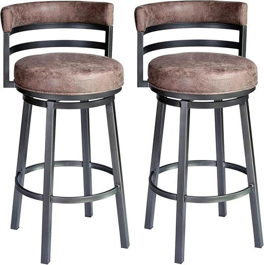 Armen Living Madrid 30" Seat Height Swivel Modern Bandero Tobacco Modern Faux Leather and Mineral Finish Bar Stool for Kitchen Island Counter, Set of 2