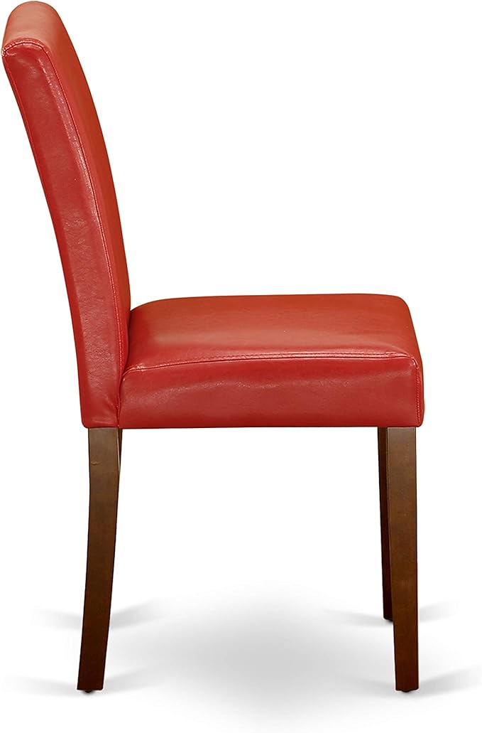 East West Furniture DUAB7-MAH-72 7 Piece Dining Set Consist of a Rectangle Dining Room Table and 6 Firebrick Red Faux Leather Upholstered Parson Chairs, 36x60 Inch, Mahogany