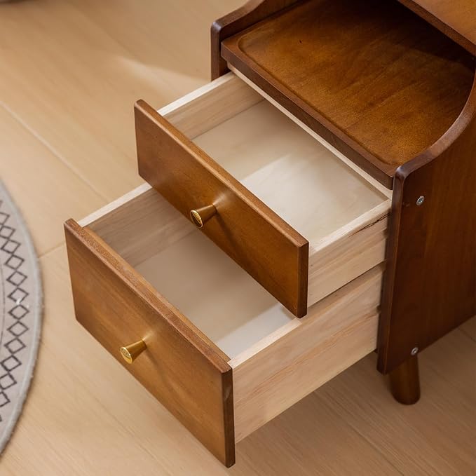 Small Nightstand, Narrow Nightstand, Solid Wood Night Stand, Narrow Side Table for Small Spaces, Couch, Walnut Color 11.81 in Wide