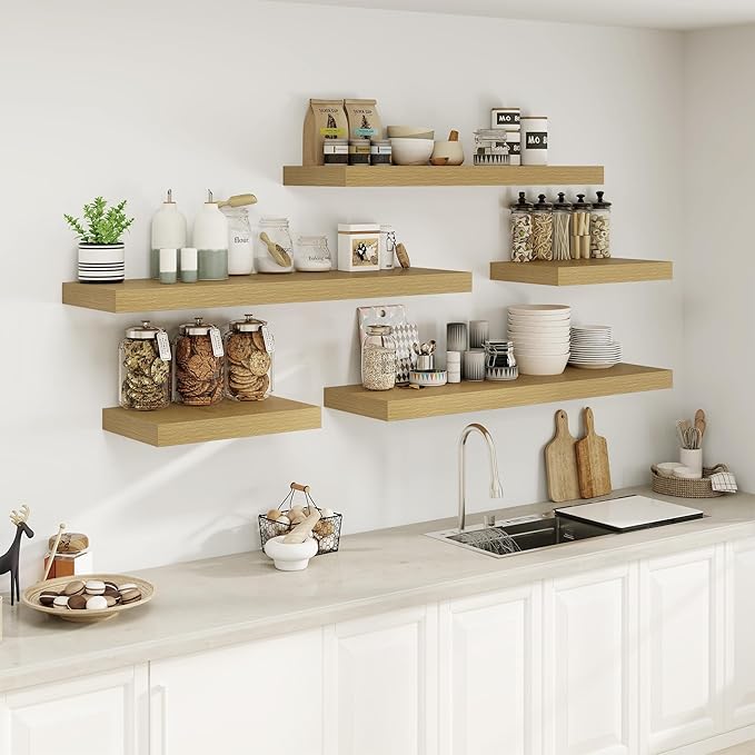 Heimlove Bathroom 12'' Deep Floating Shelves for Wall - Shelf Over Toilet Wall Mounted Farmhouse 24 inches,Rustic Wood Wall Shelves Decor & Storage Set of 1 Oak