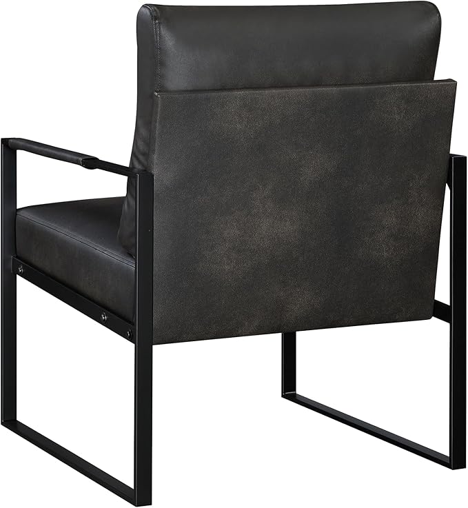 Lexicon Modern Accent Chair, Faux Leather Upholstered Living Room Chair With Wrapped Armrests, Arm Chair With Black Metal Frame,Comfy Single Chair For Living Room/Bedroom/Reading Room/Office,Dark Grey