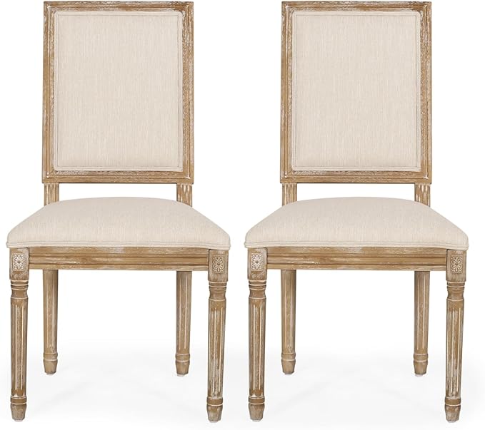Merax Upholstered Solid Wood Dining Chairs Set of 2, French Country Style Accent Side Seating Furniture for Kitchen, Living Room, Cushioned Back, Beige