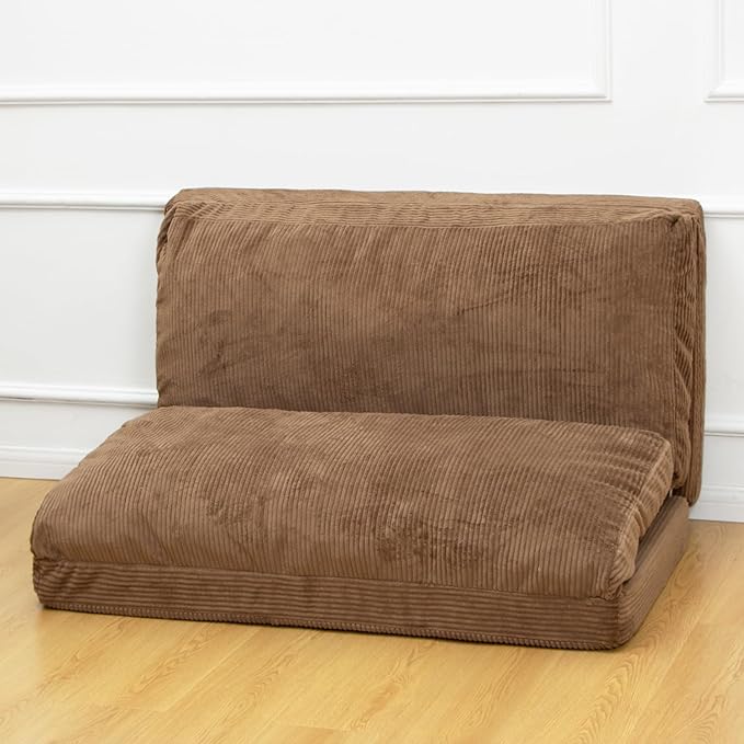 N&V Folding Matress Sofa Bean Bag Bed, Foam Filling Folding Matress Sofa, Includes Removable and Machine Washable Cover, Soft Premium Corduroy (Medium, Brown Suagr)