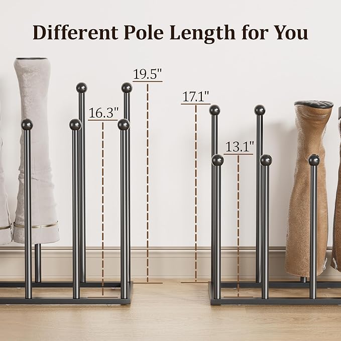 pickpiff Free Standing Shoe Racks - 19.5 Inches Boot Rack Organizer Tall Boots for 8 Pairs, Black Metal Boot Rack Organizer Tall Boots for Dorm Room, Closet, Entryway, Bedroom, Patio Outdoor, Hallway